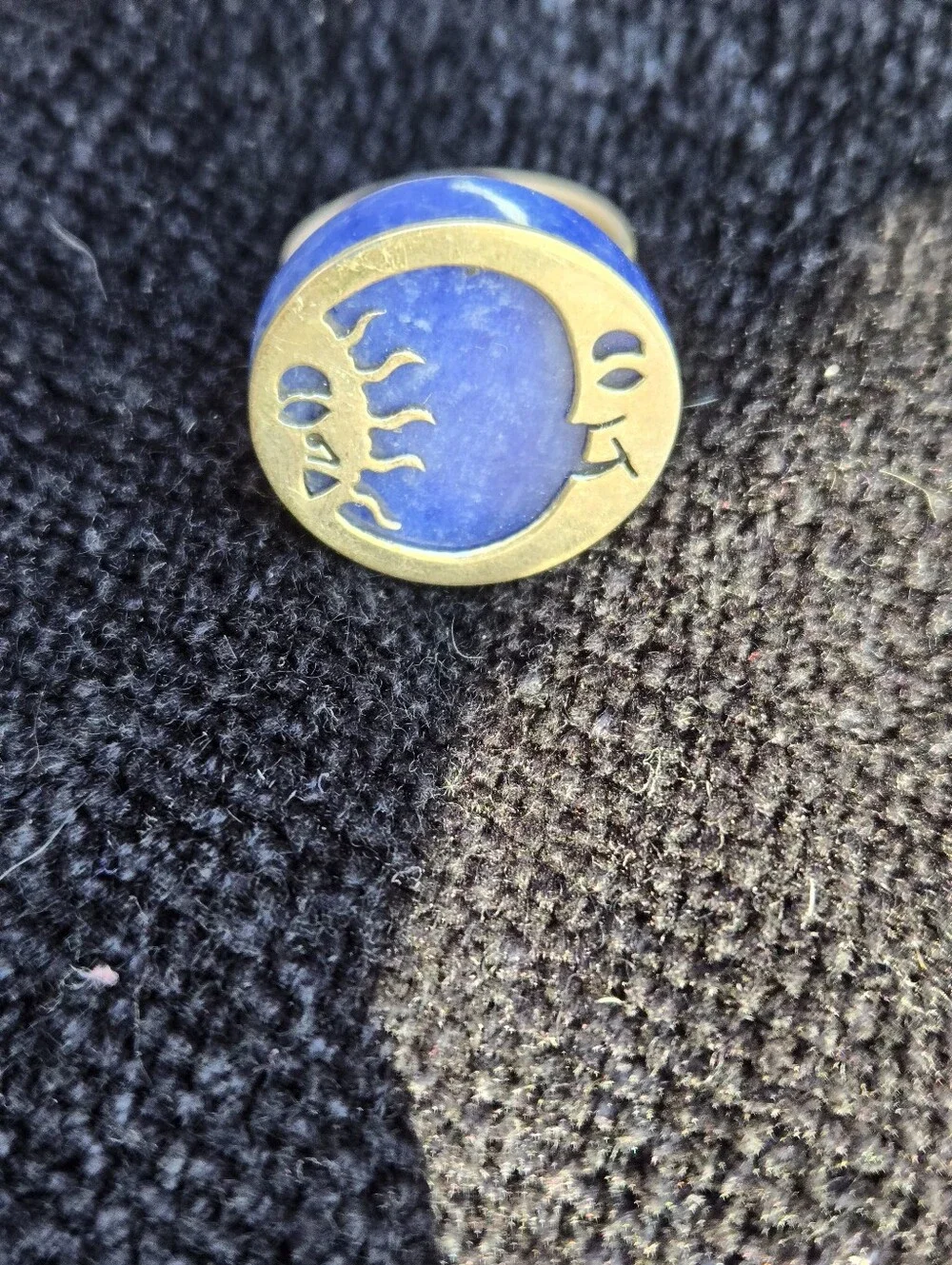 925 Silver Ring with Lapis Lazuli Celestial Motif